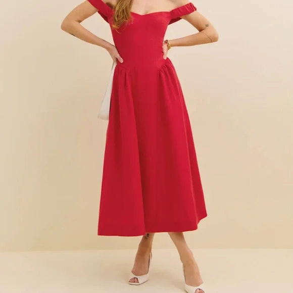 Reformation Dresses Reformation Red Offshoulder Aline Midi